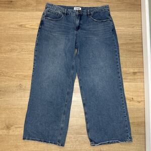 RSQ Jeans Womens 33 US 12 Jeans Low Rise Wide Leg Medium Wash Y2K Distressed